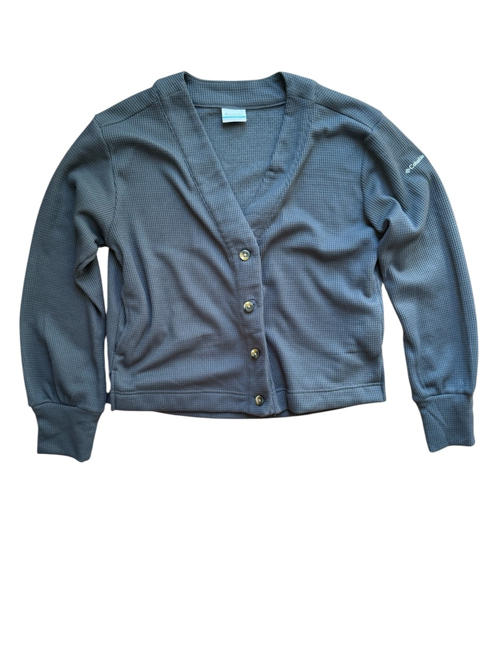 Columbia Holly Hideaway Cardigan Women's M Omni Wick Waffle Knit Button Front
